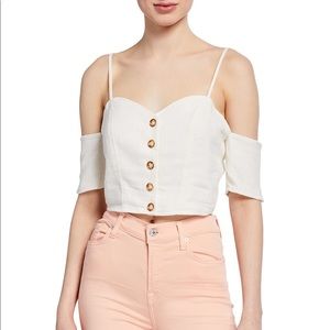 ANTHROPOLOGIE Moon River Button Cold-Shoulder Crop Top